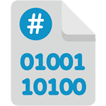 Binary code hashtag icon on document.