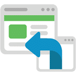 Blue arrow pointing to a browser interface icon.