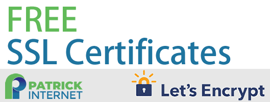 Advertisement for free SSL certificates by Patrick Internet and Let's Encrypt.
