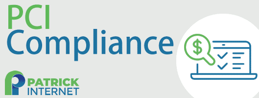Graphic promoting PCI Compliance services by Patrick Internet.