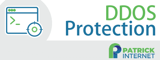 Patrick Internet DDoS protection service logo with graphics.
