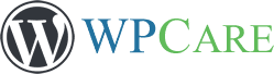 WP Care logo with WordPress emblem.