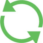 Green circular recycling arrows icon.