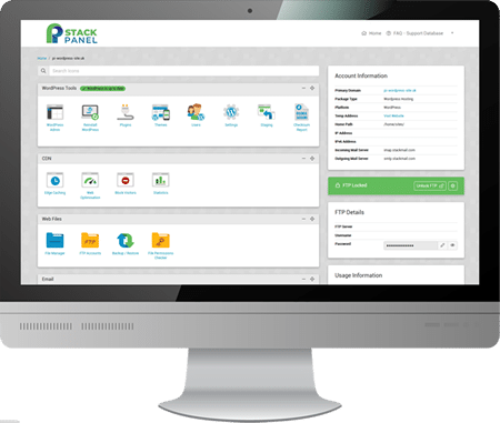 Computer screen displaying web hosting management interface.