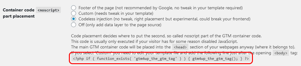 Copying the Google Tag Manager code for placement in the WordPress theme
