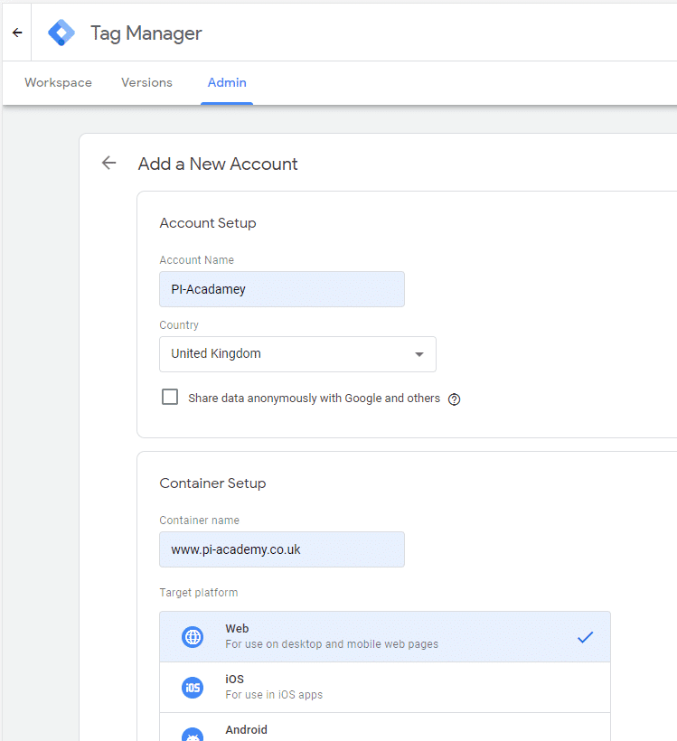 How to create a Google Tag Manager account