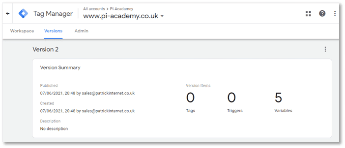 Viewing your Google Tag Manager account