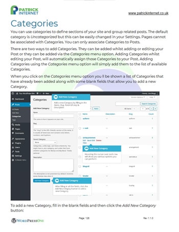 Picture showing WordPress Pages and Post Categories