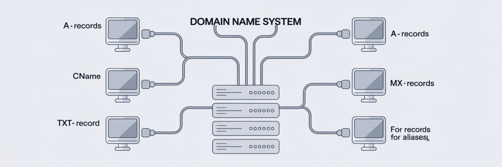 Diagram of Domain Name System with record types