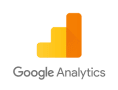 Google Analytics logo with orange bar chart icon.