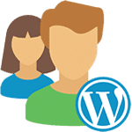 WordPress logo with stylized male and female avatars