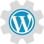 WordPress logo on gear-shaped icon