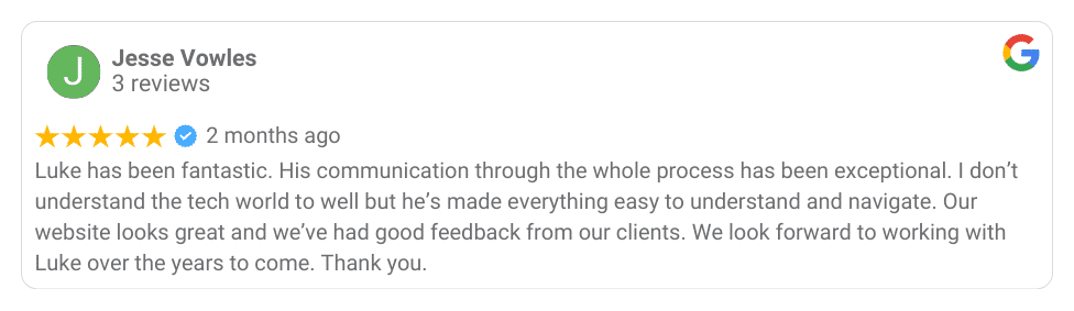 Positive Google review by Jesse Vowles.
