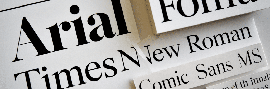 Samples of Arial, Times New Roman, Comic Sans MS fonts