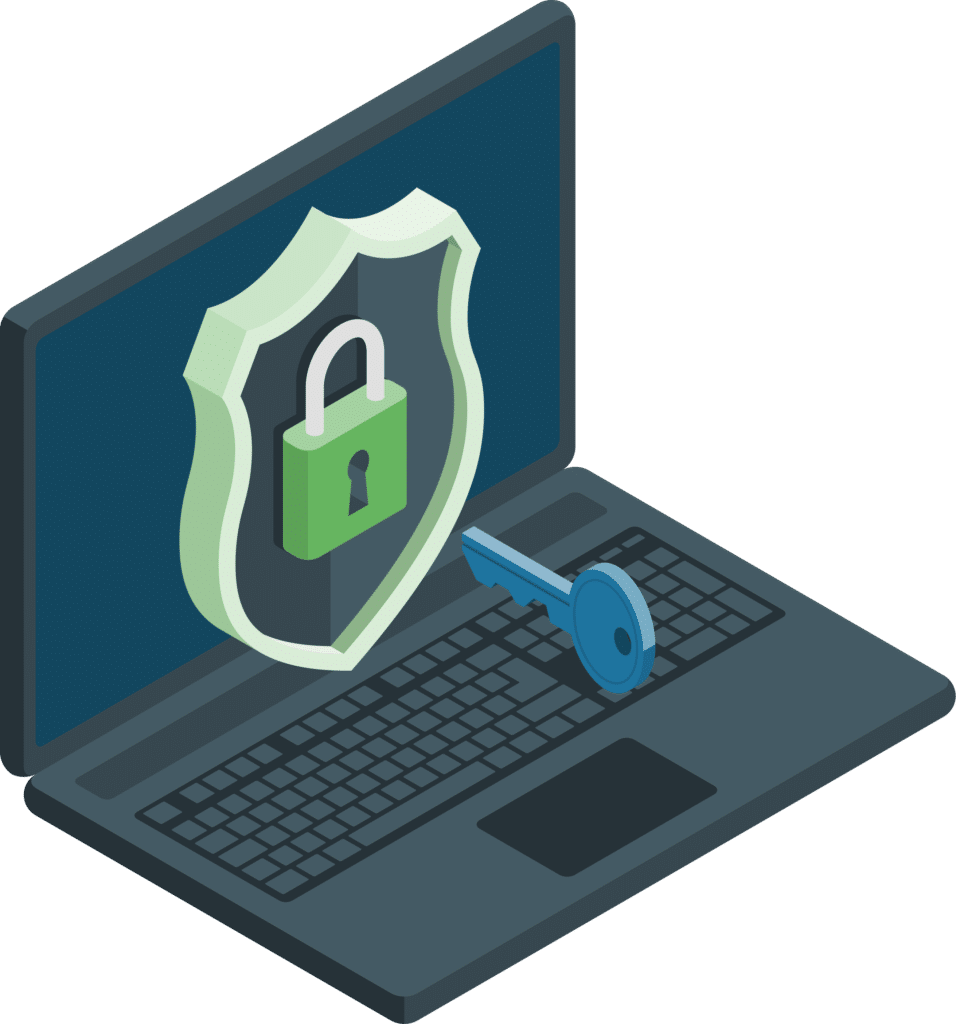 Secure laptop with lock and key symbol