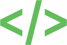 Green programming code brackets on white background.